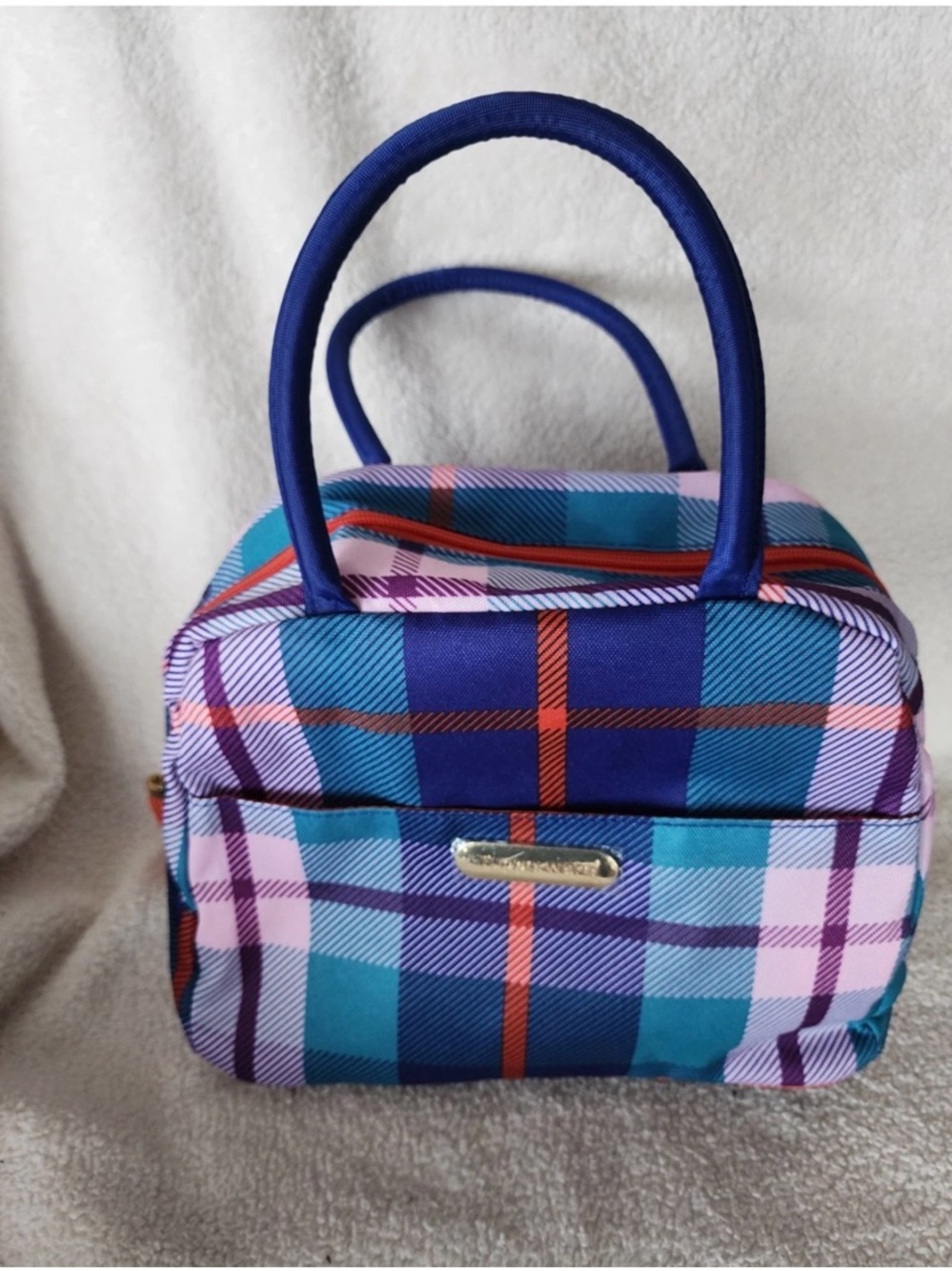 Tupperware Purple Teal And Orange Plaid Lunch Bag New
